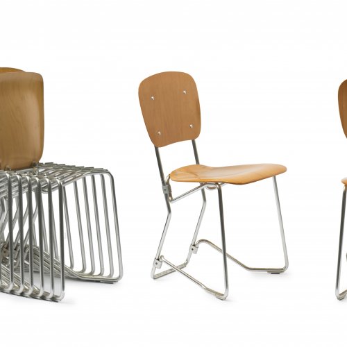 Twelve 'Aluflex' stacking chairs, 1951