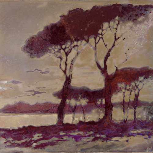 Tile with landscape, c1900