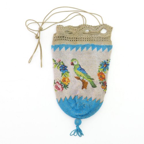 Pouch with parrots and wreaths of flowers, c. 1900