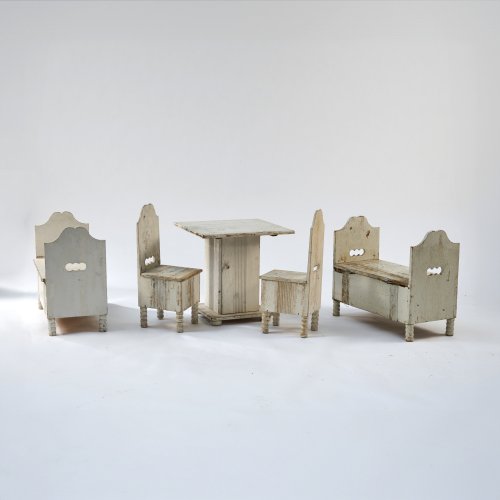 Two children's benches, two children's chairs and a children's table 'Munkkiniemi', 1910s