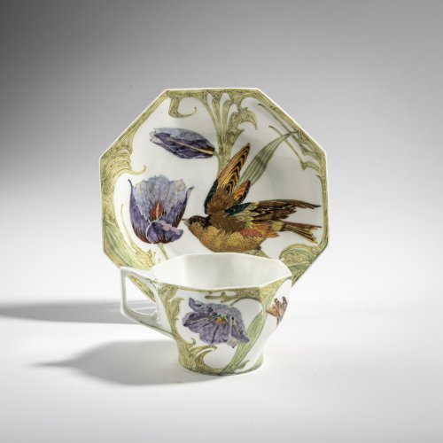 Mocha cup and saucer with bird, 1908