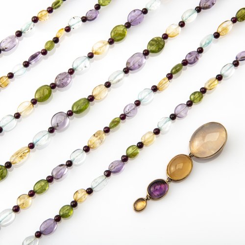 Three colored gemstone necklaces with pendant