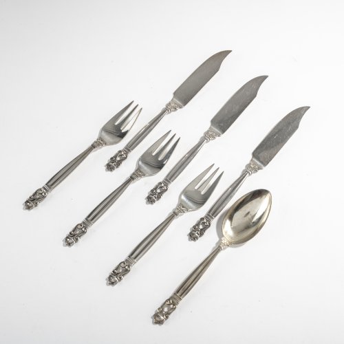 Seven-piece fish cutlery 'Konge' - 'Acorn', 1915