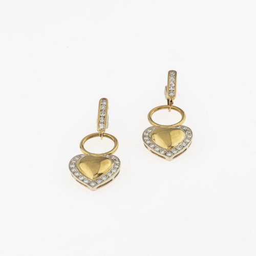 Heart-shaped earrings set with diamonds and octagonal diamonds