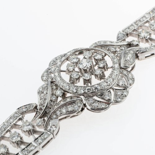 Impressive Art Deco platinum bracelet with brillant-cut and octagon-cut diamonds