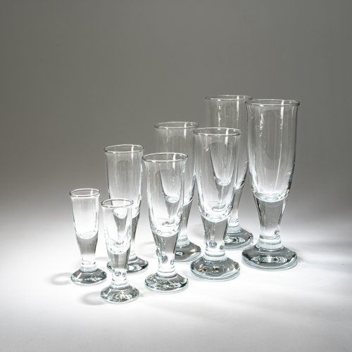 12 beer flutes '3211046', 12 champagne flutes '3211047', 12 sherry flutes '3211048' and 12 schnapps flutes '3211049' and 15 drinking glasses 'No 5', 1970s