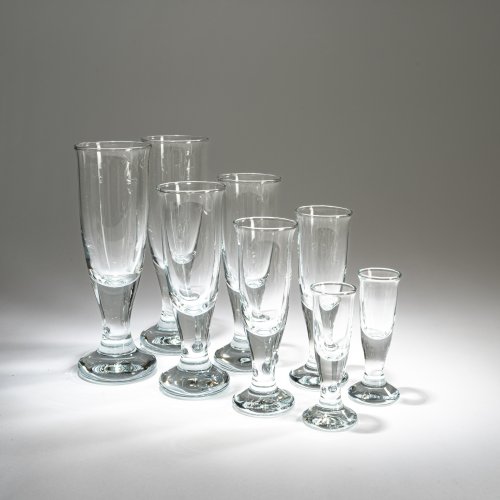 12 beer flutes '3211046', 12 champagne flutes '3211047', 12 sherry flutes '3211048' and 12 schnapps flutes '3211049', 1970s