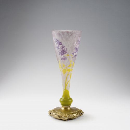 'Lilas, papillon et abeille' vase with gilded bronze mounting, c1910